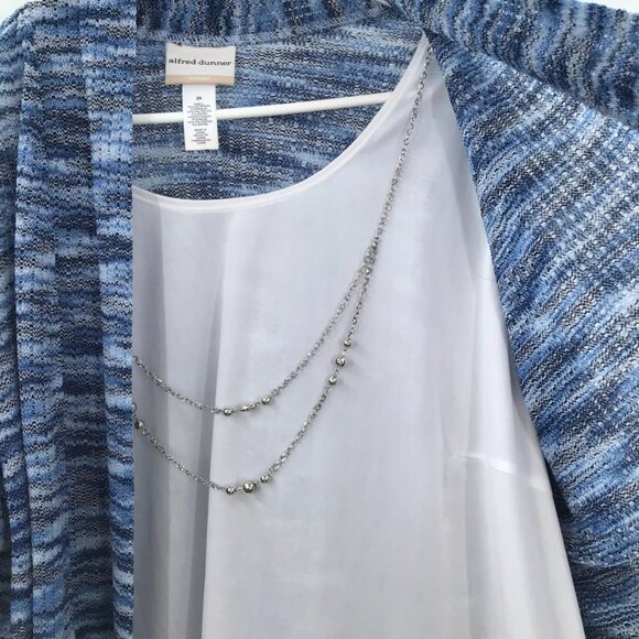 Women's 2X Mock Twinset Top Marled Blue White + Faux Silver Necklace Lagenlook - Picture 8 of 10